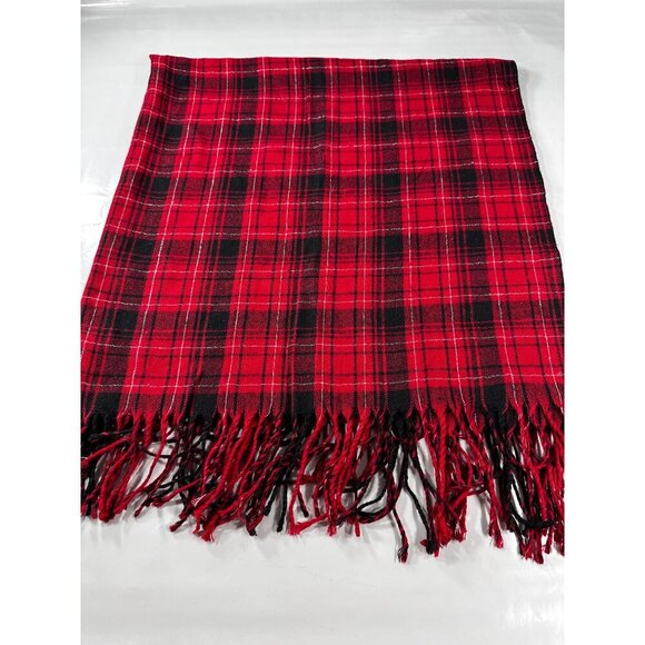 Pier 1 Imports Pashmina Plaid Red Lurex Throw Shawl Blanket Vintage Christmas - Picture 10 of 13